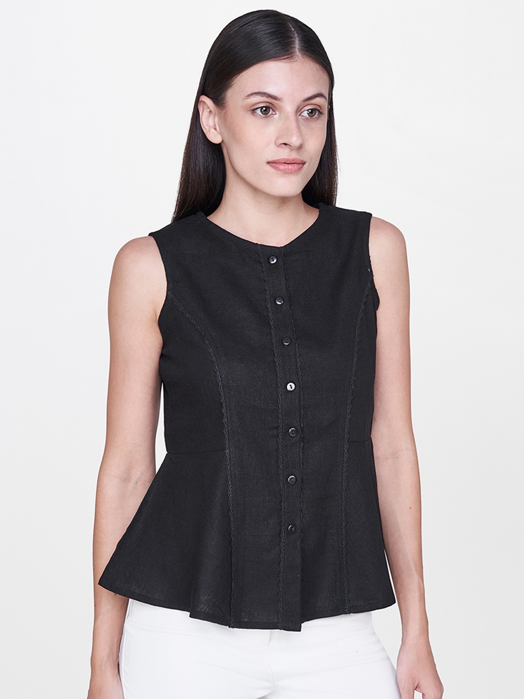 

AND Women Black Solid A-Line Top