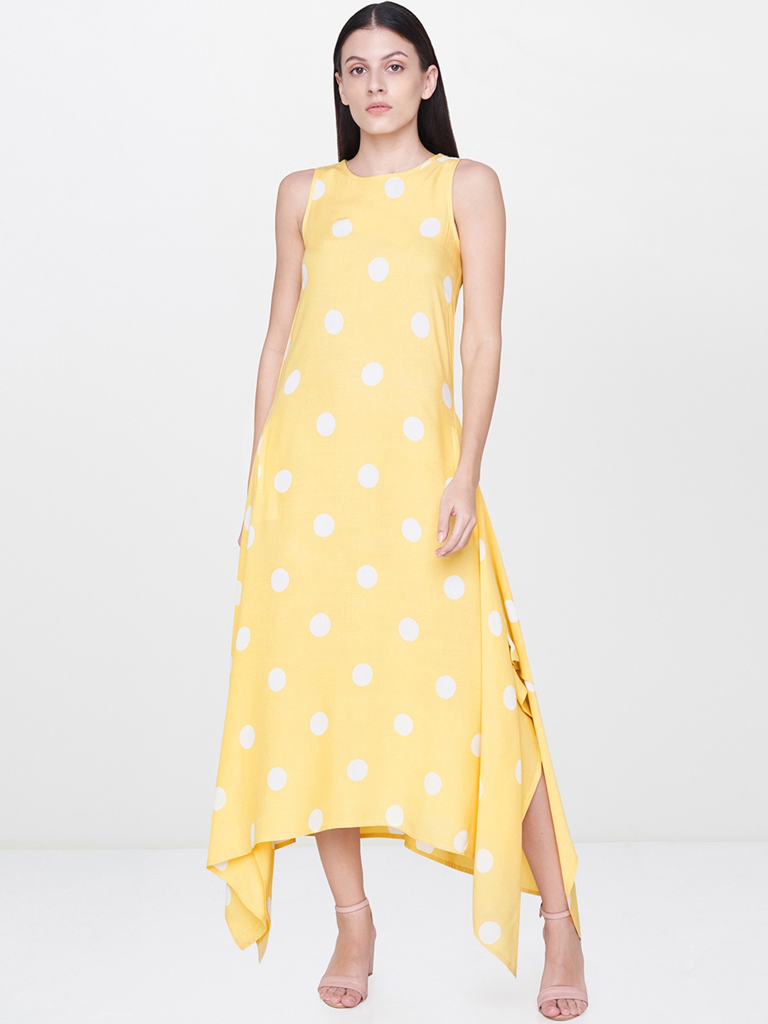 

AND Women Yellow & White Printed A-Line Dress