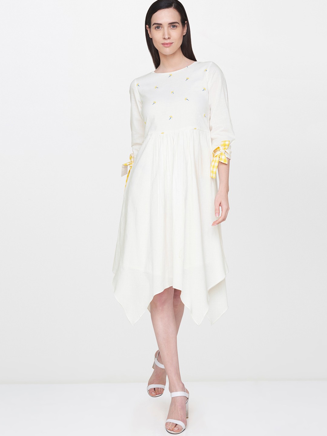 

AND Women White Self Design Fit and Flare Dress
