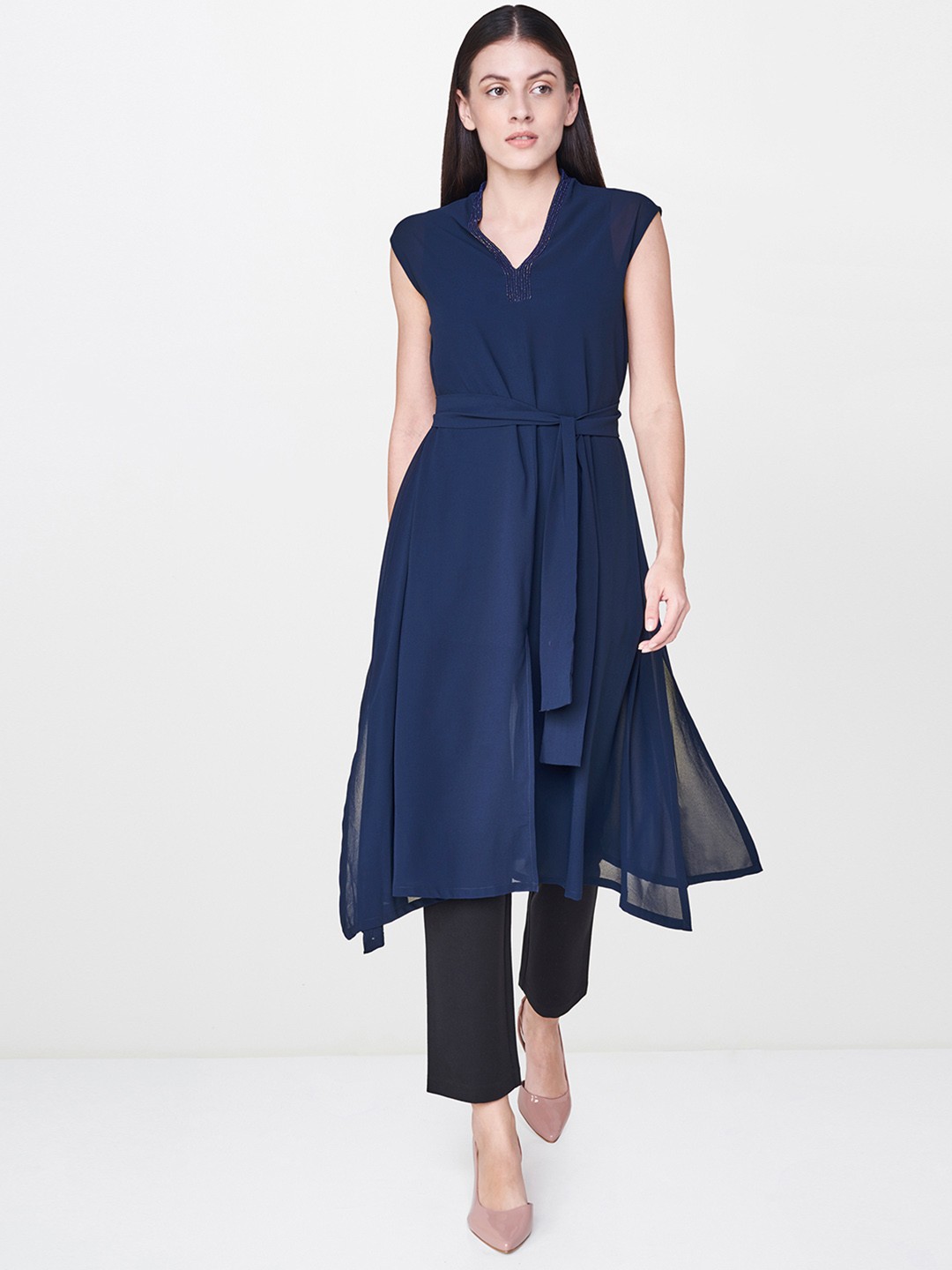 

AND Navy Blue Solid Tunic