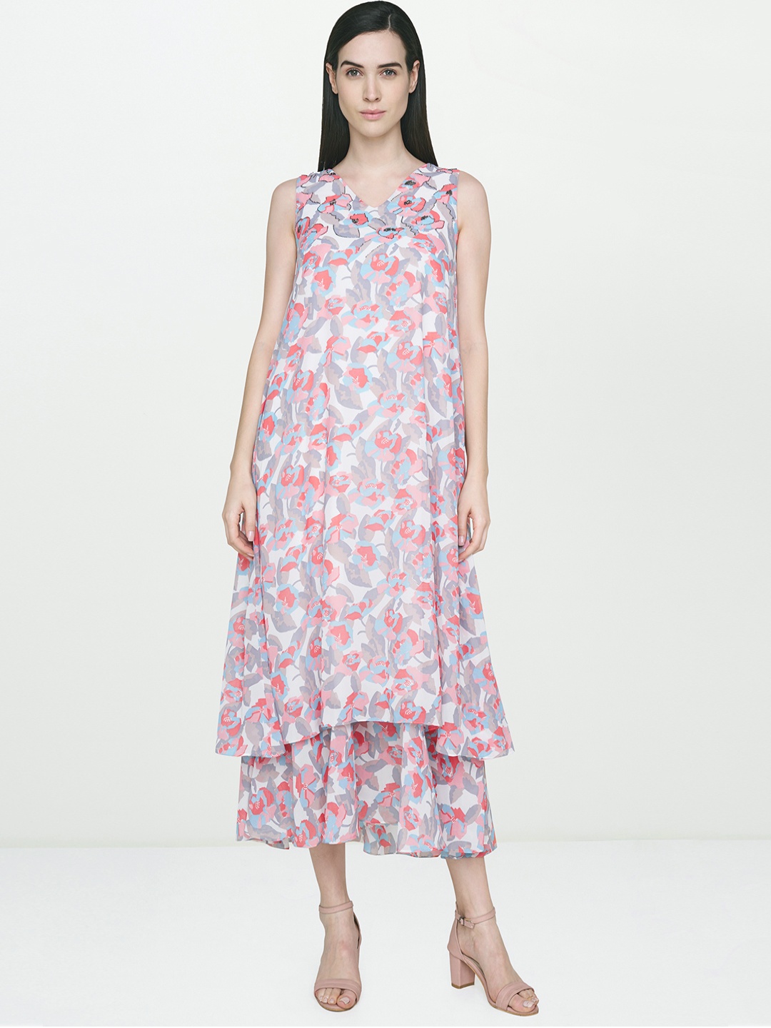 

AND Women Coral Printed A-Line Dress
