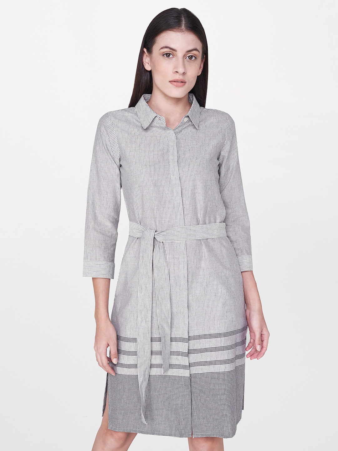 

AND Women Off-White & Grey Striped Tunic