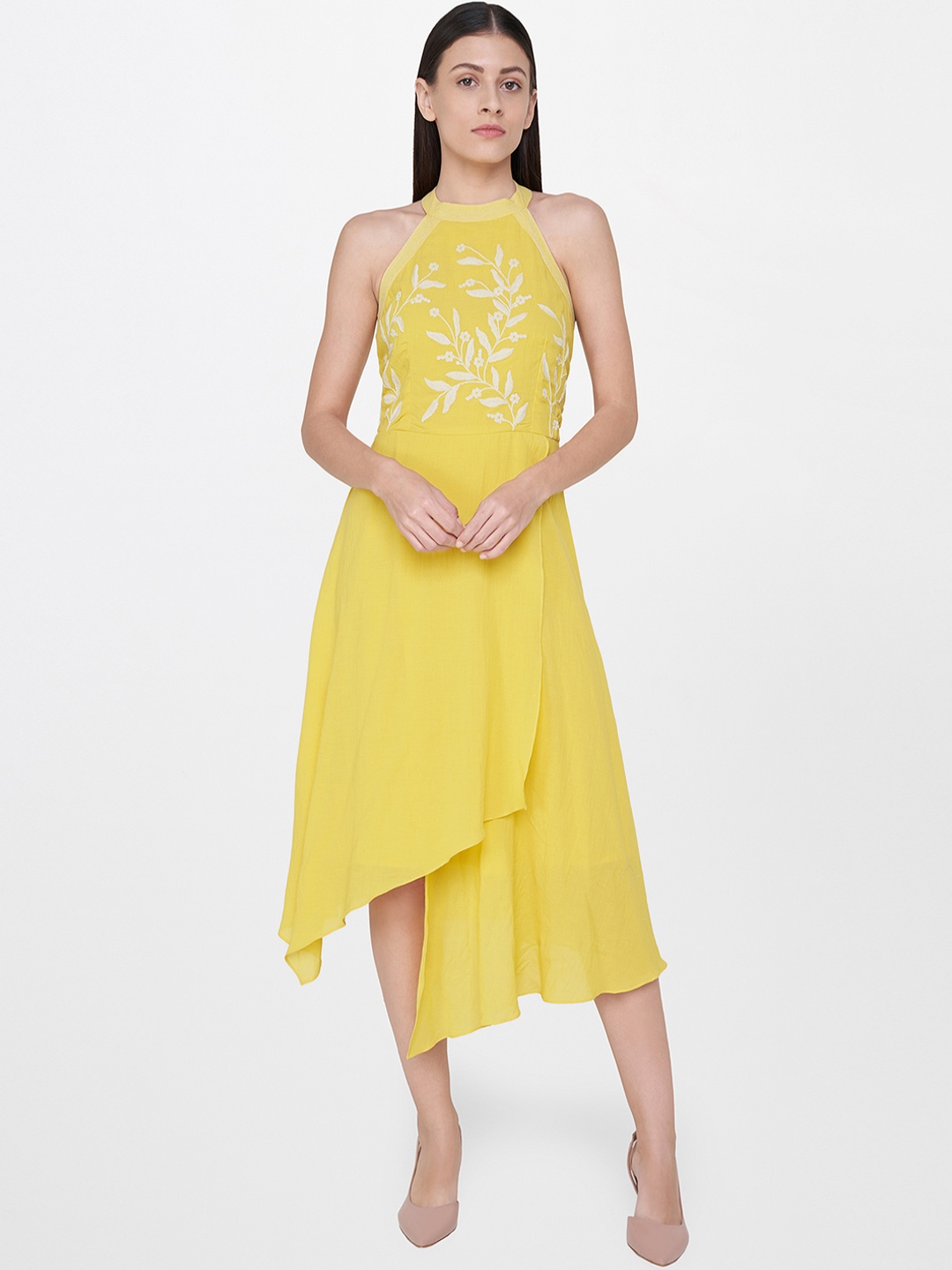 

AND Women Yellow Solid Fit and Flare Dress