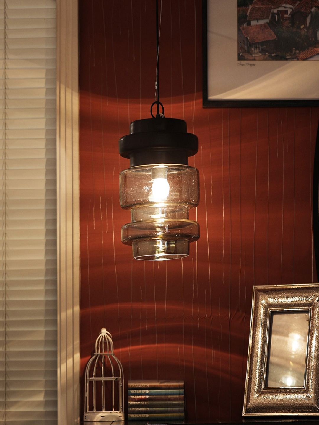 

THE LIGHT STORE Gold-Toned Self Design Hanging Light