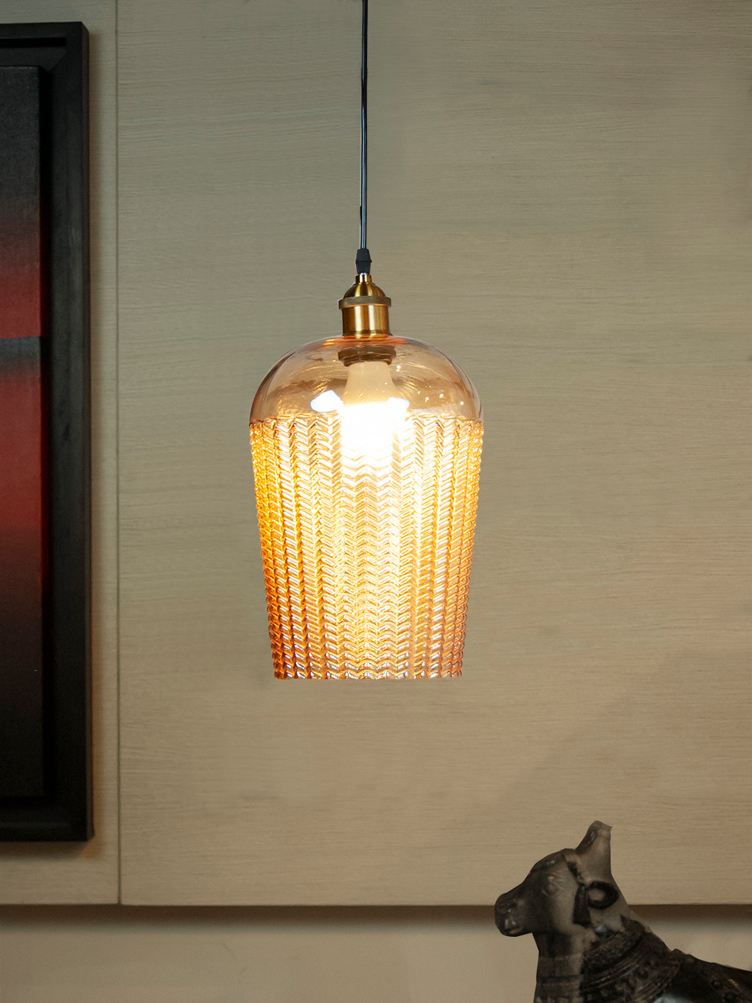 

THE LIGHT STORE Gold-Toned Self Design Pendant Hanging Light