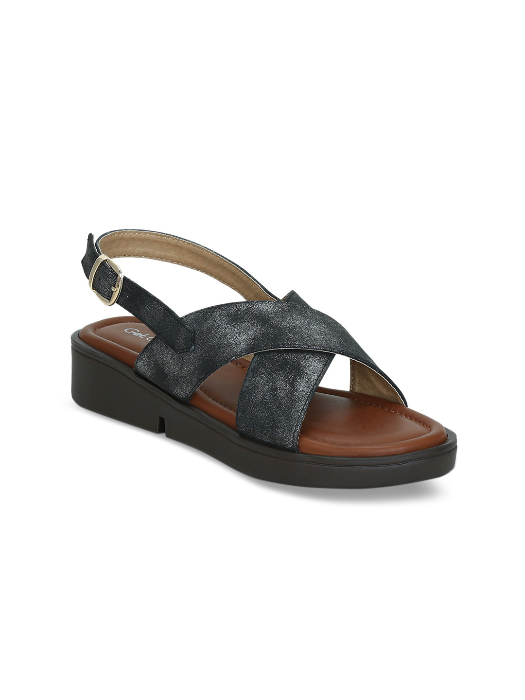 

Get Glamr Women Black Solid Synthetic Patent Open Toe Flats