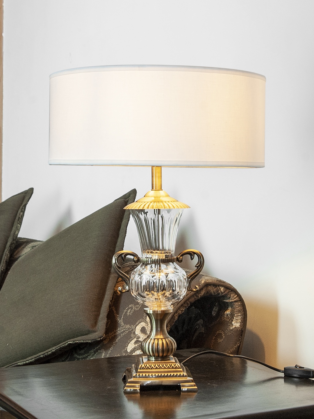 

THE LIGHT STORE Gold-Toned Self Design Bedside Standard Table Lamp with Shade