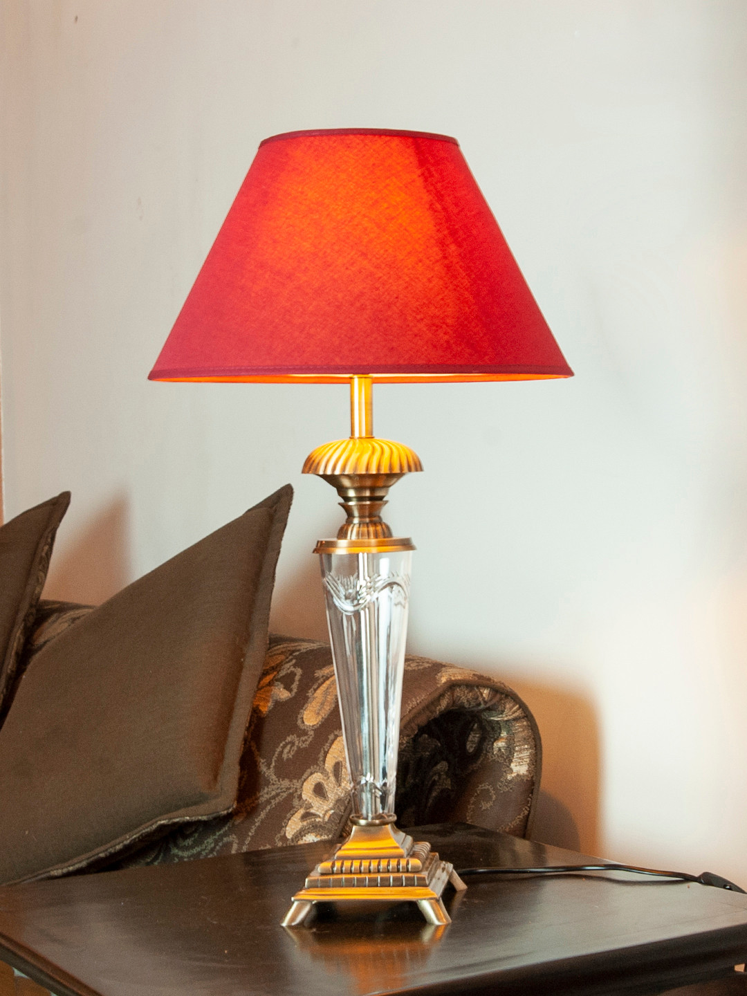 

THE LIGHT STORE Gold-Toned & Red Bedside Standard Table Lamp