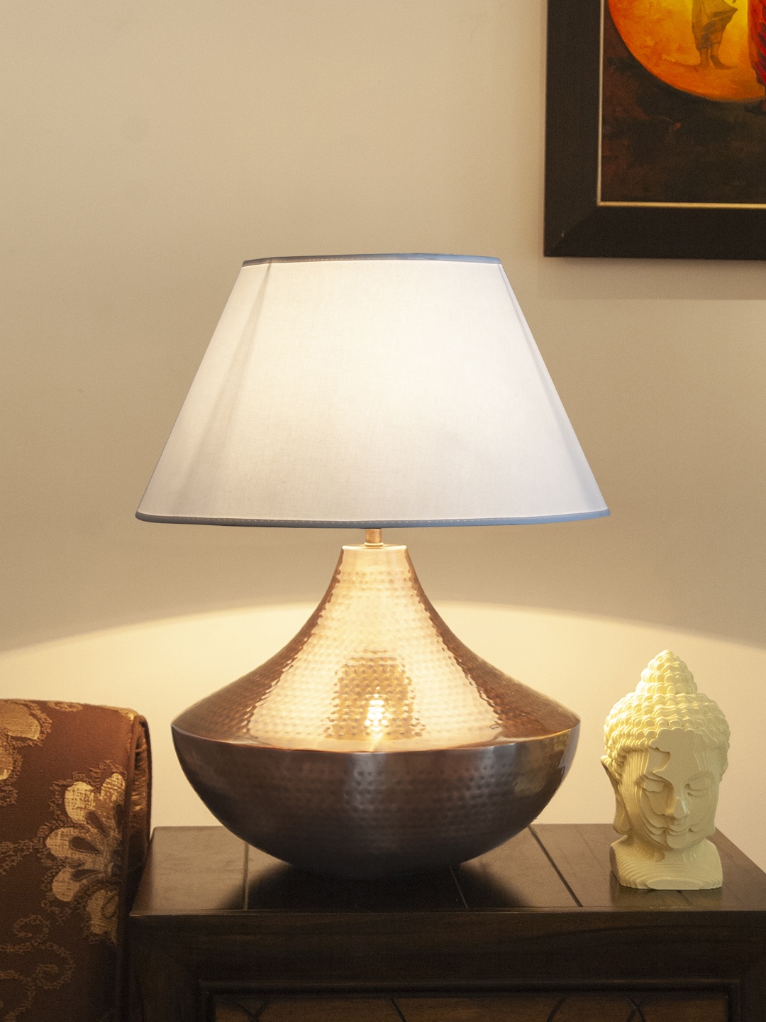 

THE LIGHT STORE Copper-Toned & Off-White Self Design Bedside Standard Lamp with Shade