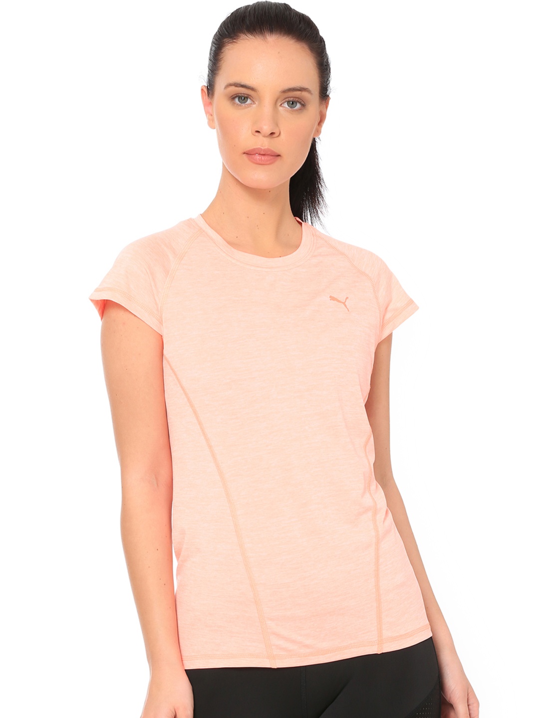 

Puma Women Peach-Coloured Solid Round Neck DeLite Heather T-shirt