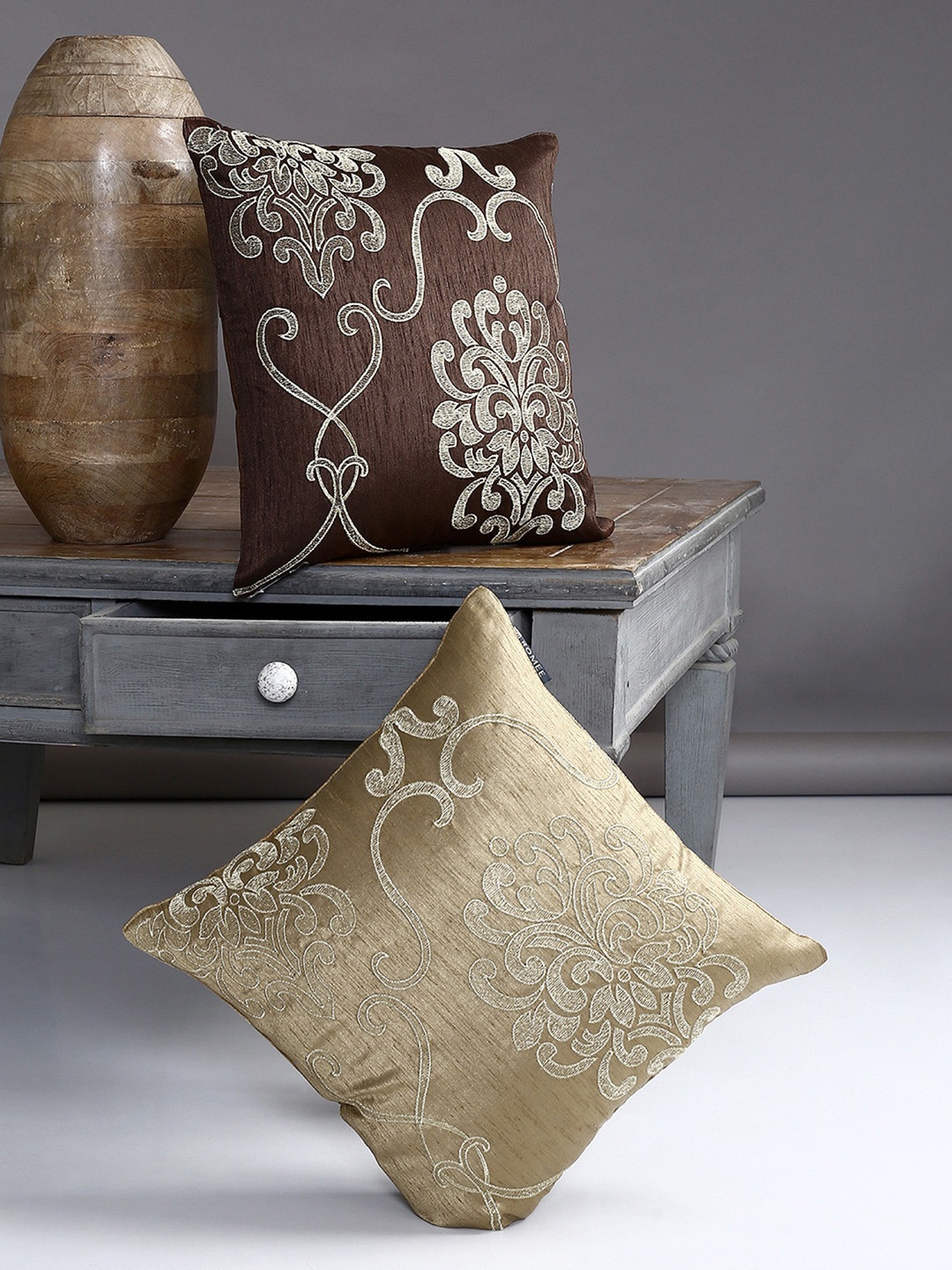 

ROMEE Beige Set of 2 Ethnic Motifs Square Cushion Covers
