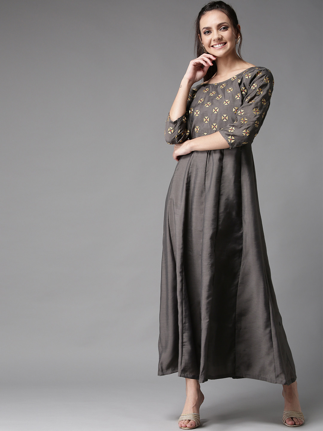 

HERE&NOW Women Solid Charcoal Grey Maxi Dress