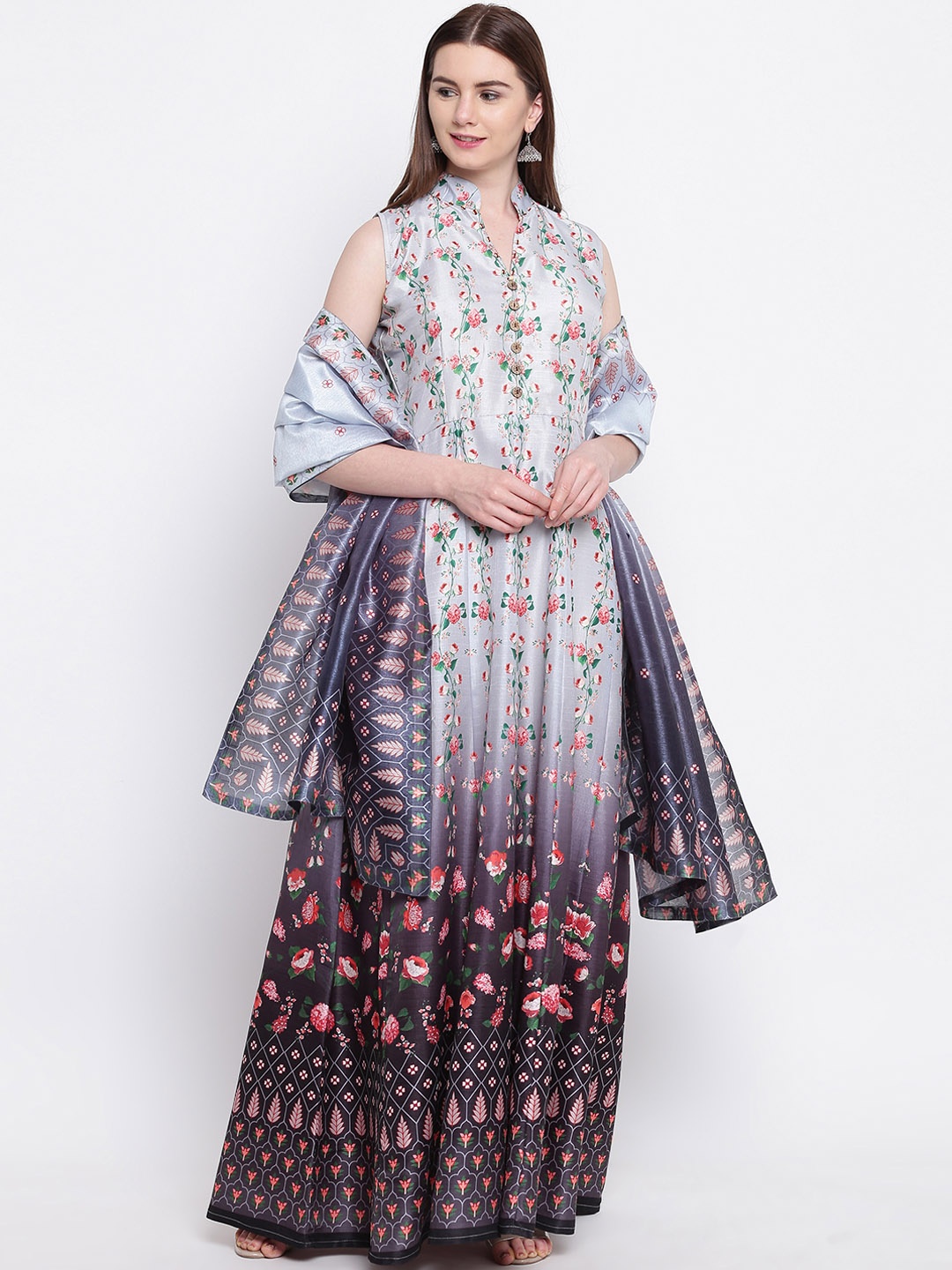 

Kvsfab Women Grey Printed A-Line Kurta