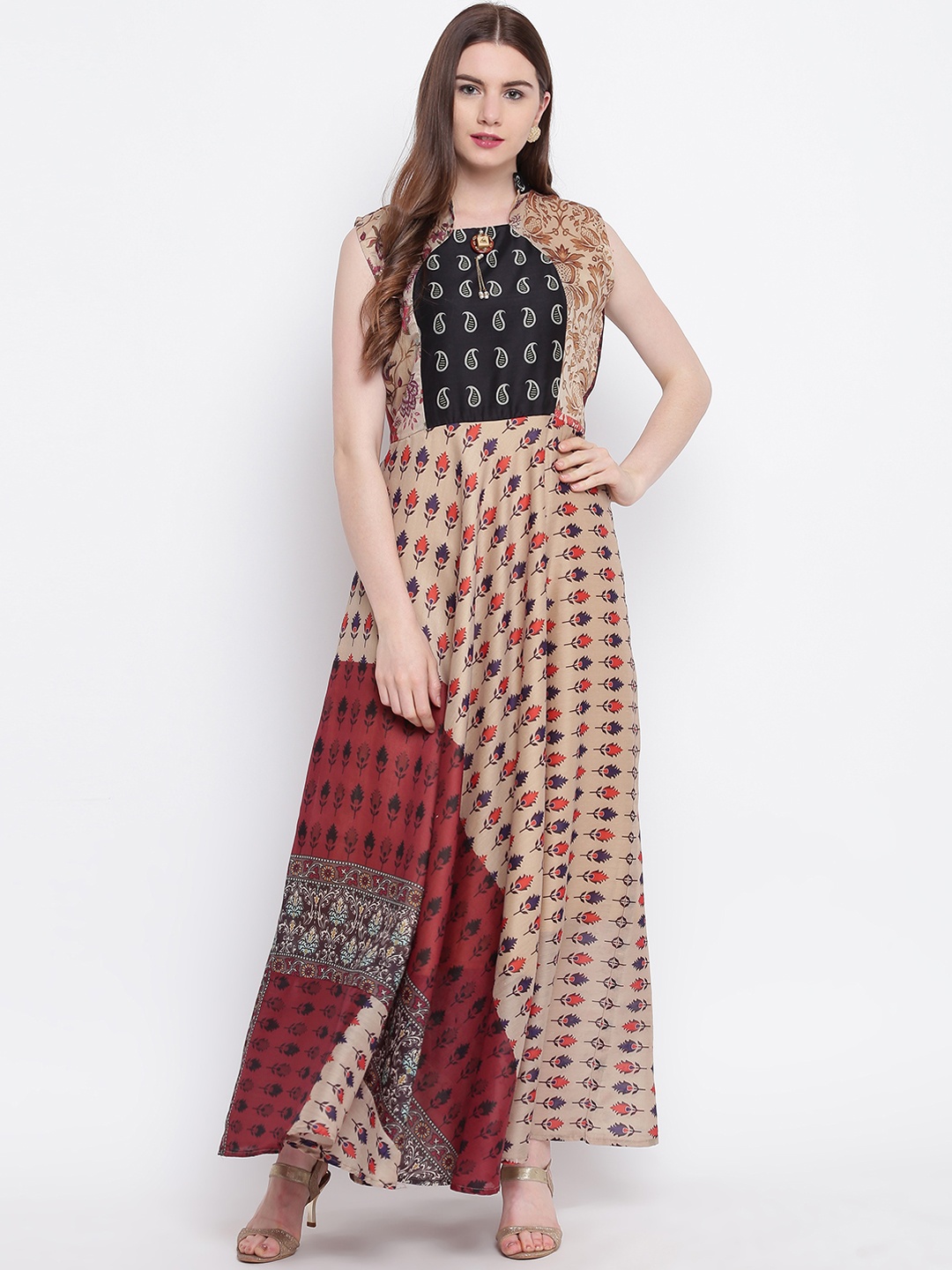 

Kvsfab Women Beige & Red Printed A-Line Kurta