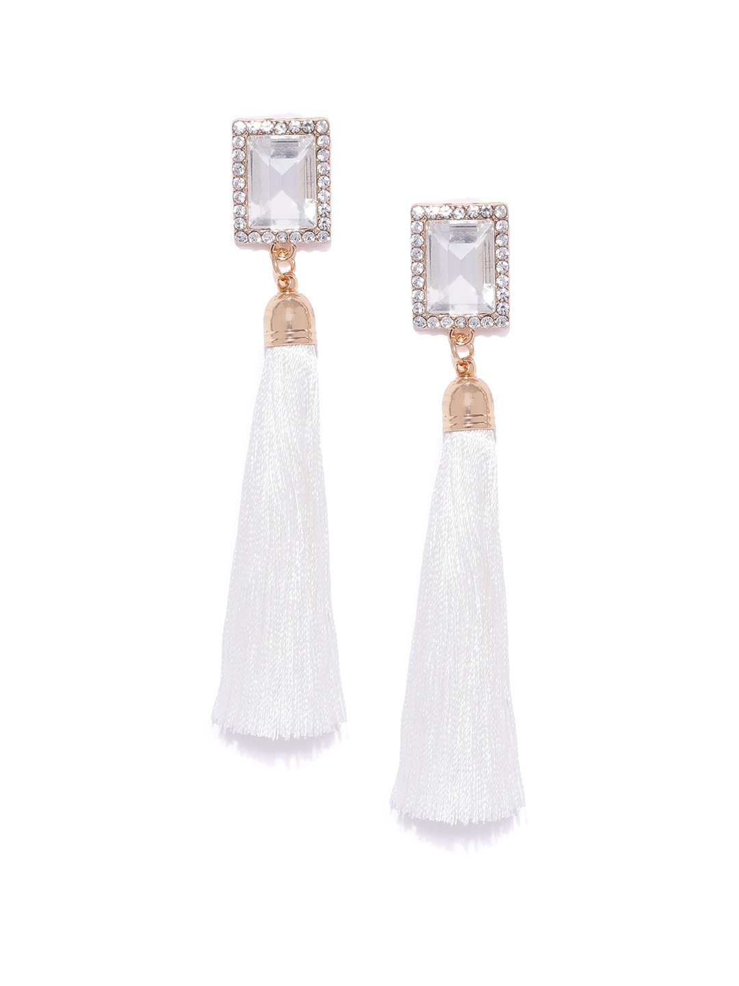 

Carlton London White Gold-Plated Tasselled Geometric Drop Earrings