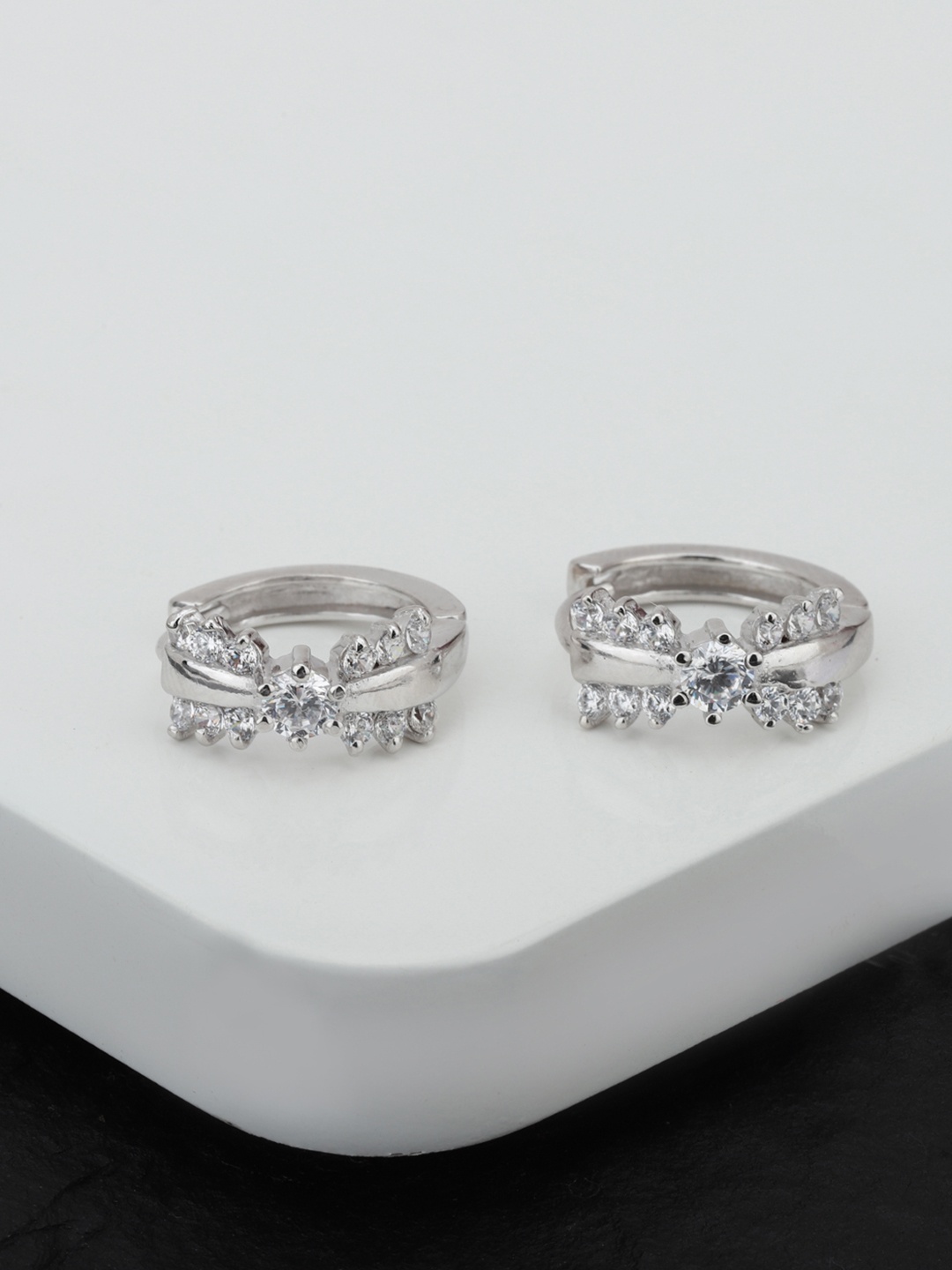 

Carlton London Silver-Toned Rhodium-Plated CZ-Studded Circular Hoop Earrings