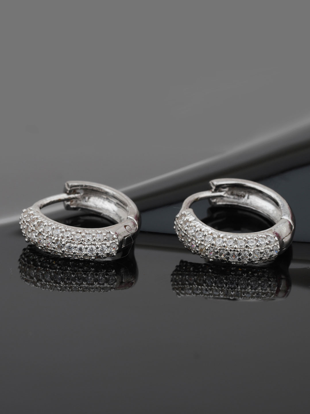 

Carlton London Silver-Toned Rhodium-Plated CZ Studded Circular Hoop Earrings