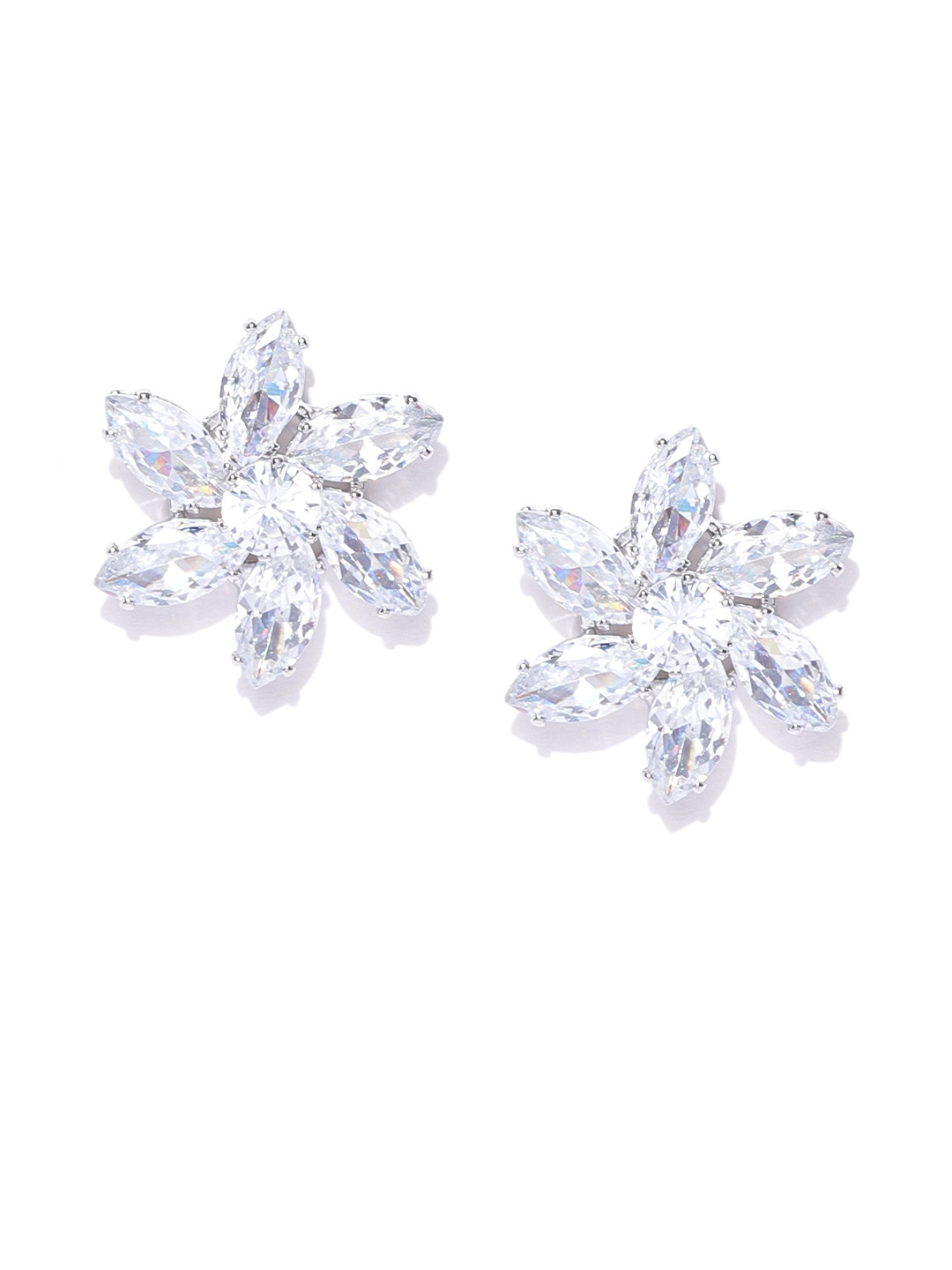 

Carlton London Silver-Toned Rhodium-Plated Stone-Studded Floral Oversized Studs