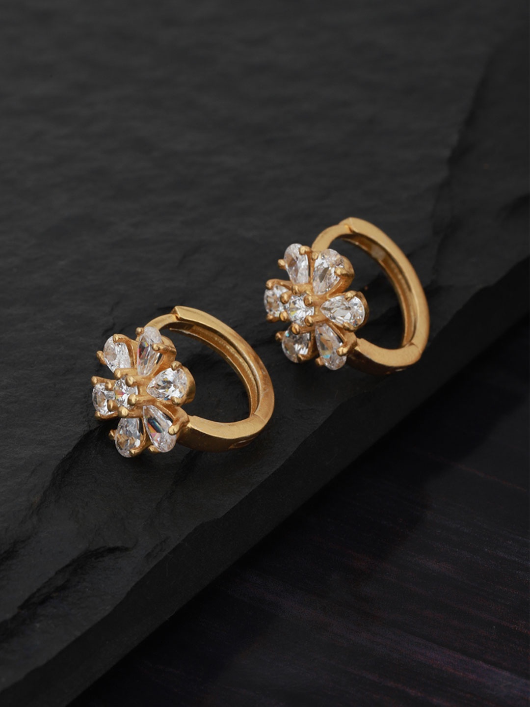 

Carlton London Gold-Plated Cubic Zirconia Floral Hoop Earrings