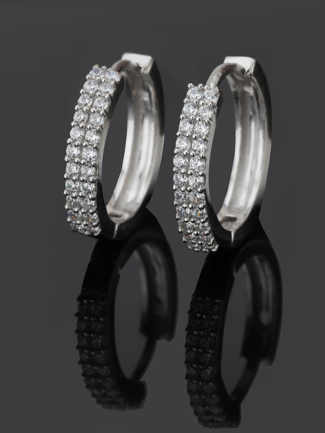 

Carlton London Silver-Toned Rhodium-Plated CZ Studded Circular Hoop Earrings
