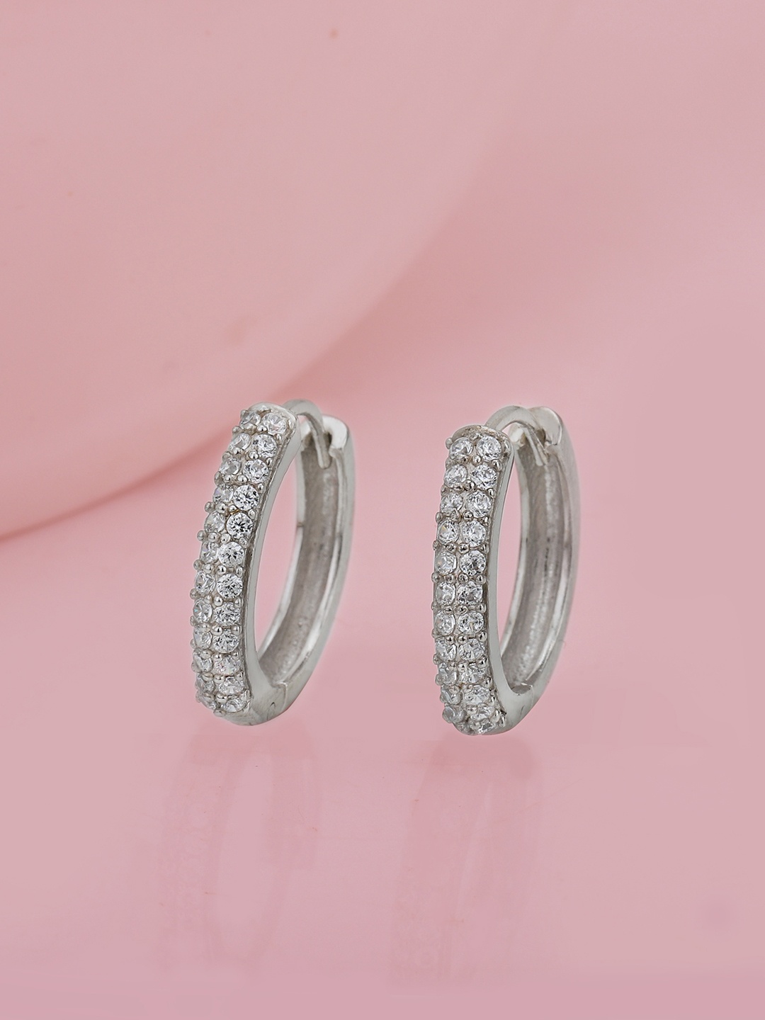 

Carlton London Silver-Toned Rhodium-Plated CZ Stone Hoop Earrings