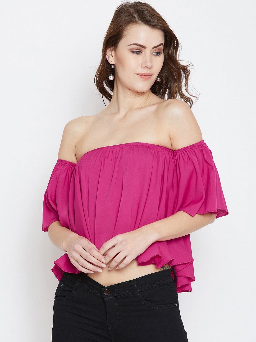 

Berrylush Women Pink Solid Bardot Top