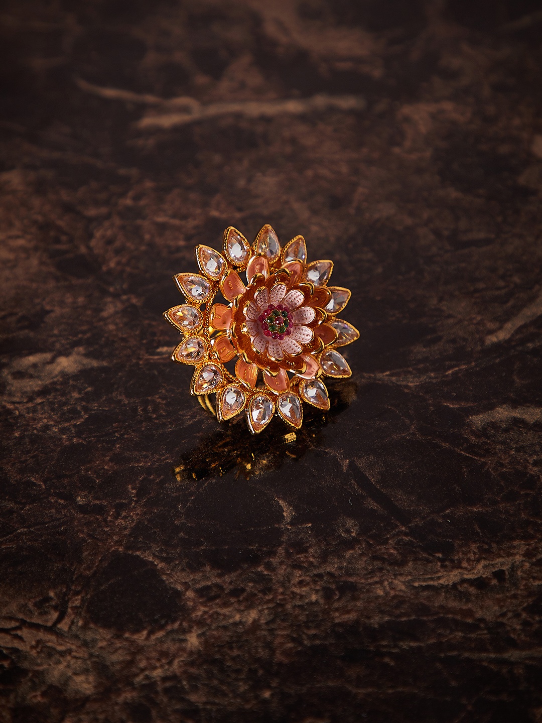 

PANASH Women Gold-Plated & Pink Kundan-Studded Cocktail Ring