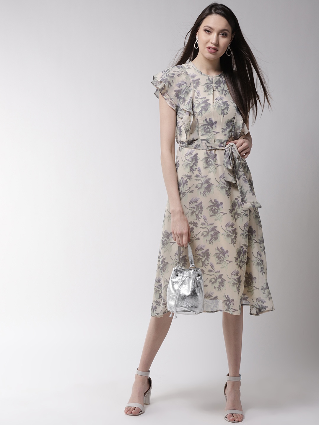 

WoowZerz Women Beige & Green Printed A-Line Dress