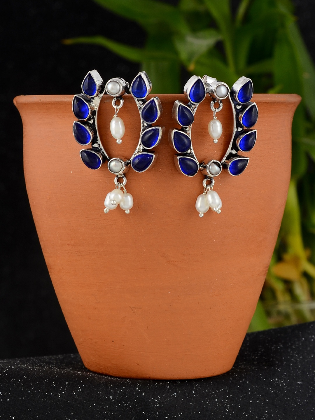 

Silvermerc Designs Silver-Plated & Blue Classic Drop Earrings
