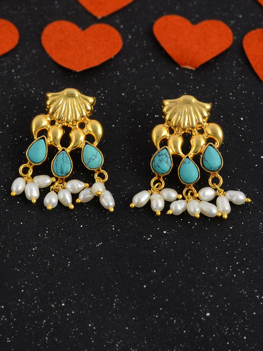 

Silvermerc Designs Women Gold-Toned & White Classic Drop Earrings