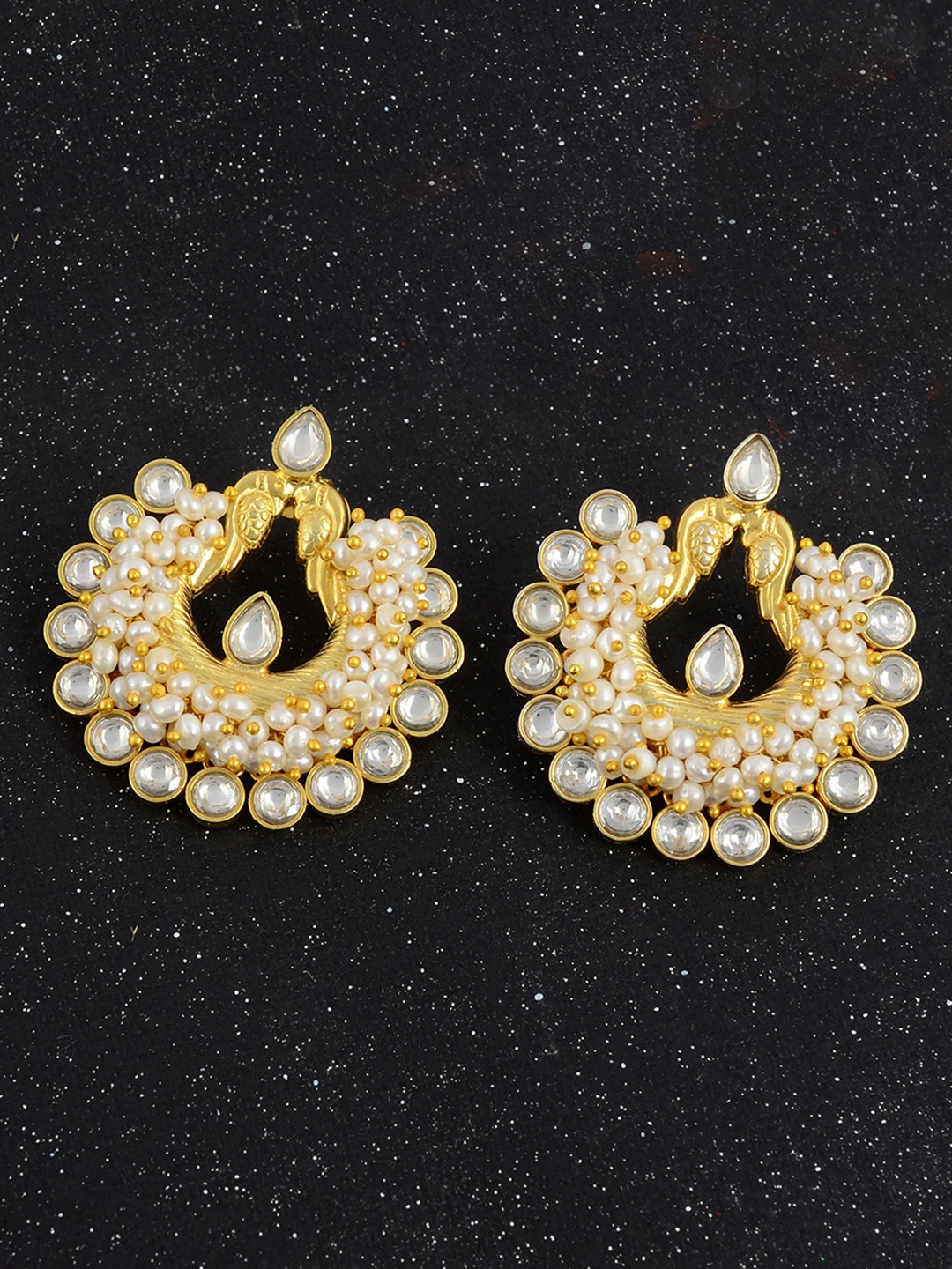 

Silvermerc Designs Gold-Toned & White Classic Drop Earrings