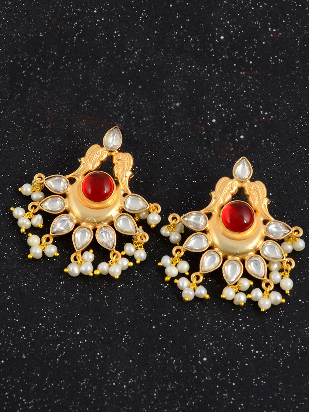 

Silvermerc Designs Gold-Toned & White Classic Drop Earrings