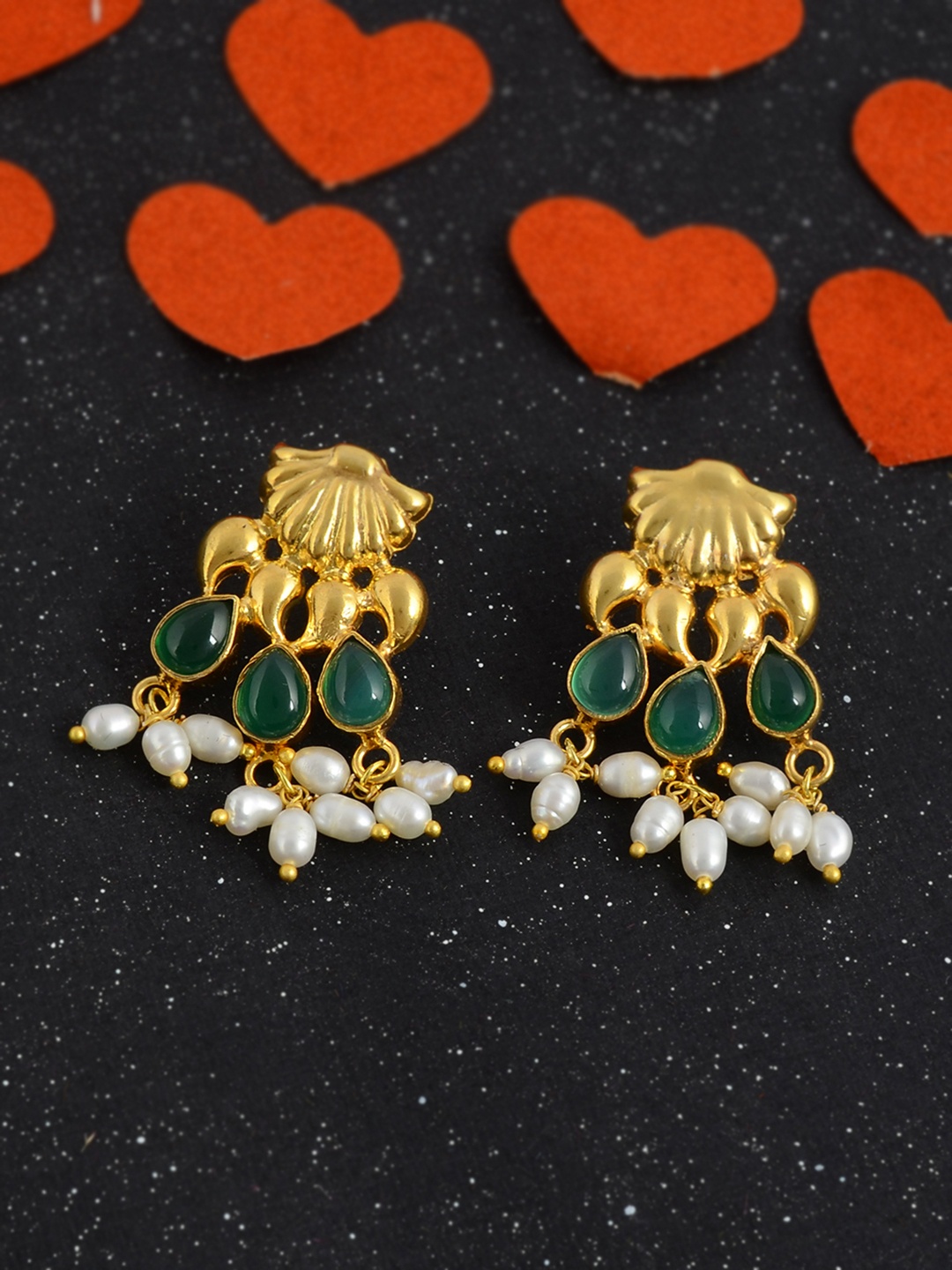 

Silvermerc Designs Gold-Plated & Green Classic Drop Earrings