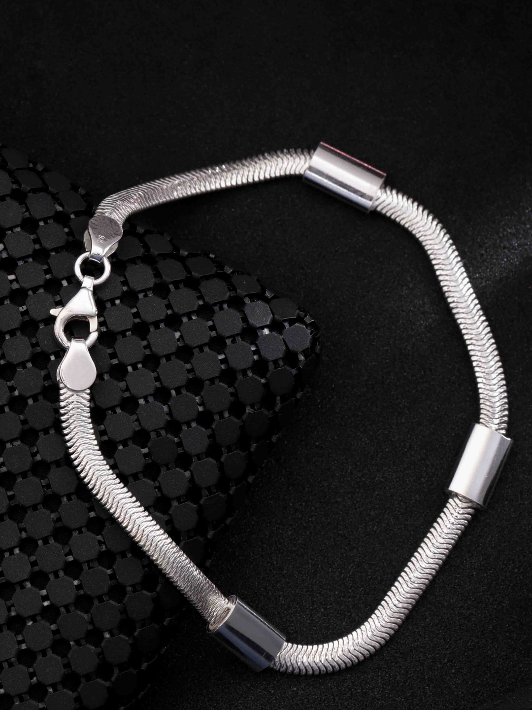 

Carlton London Men 925 Sterling Silver Link Bracelet with Silver Plating