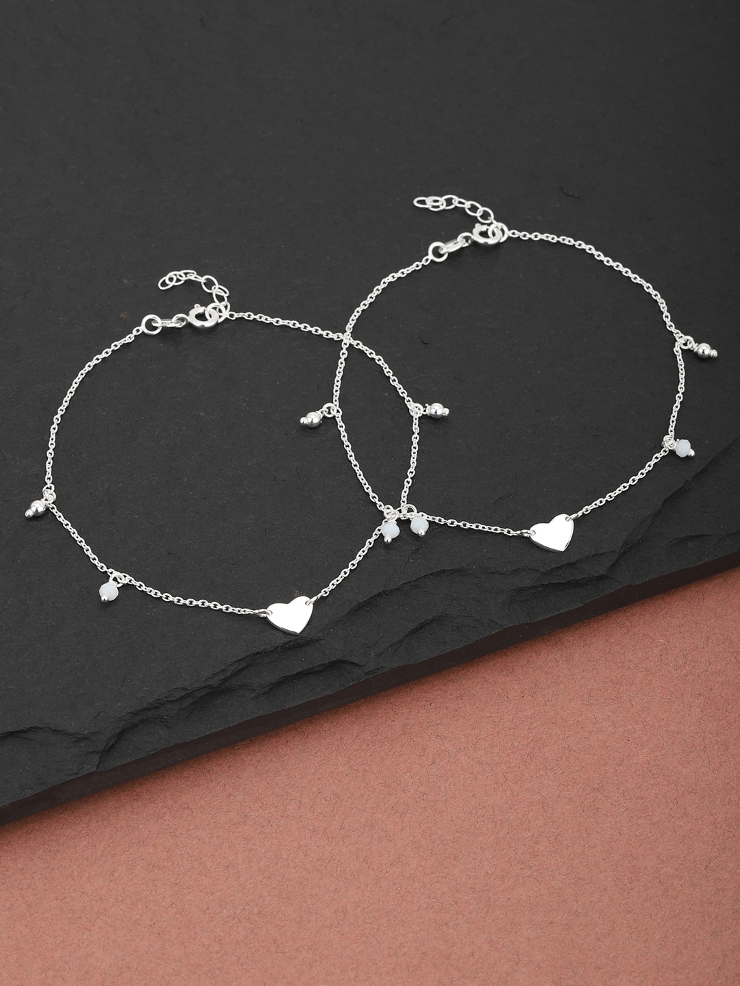 

Carlton London Set of 2 925 Sterling Silver Anklets with Silver Plating