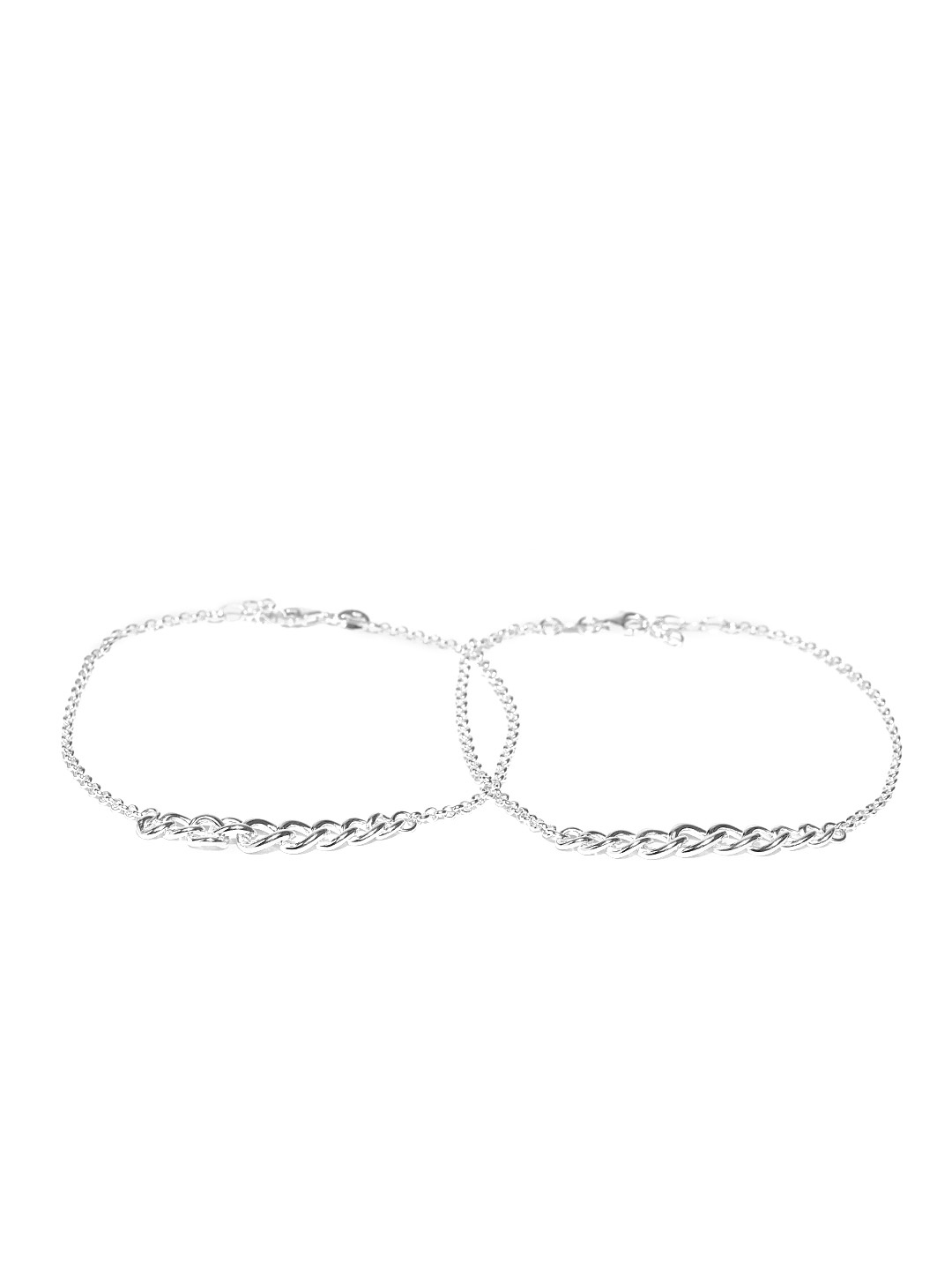 

Carlton London Set of 2 925 Sterling Silver Anklets with Silver Plating