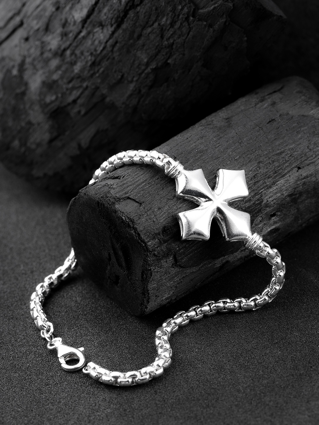 

Carlton London Men 925 Sterling Silver Link Bracelet with Silver Plating