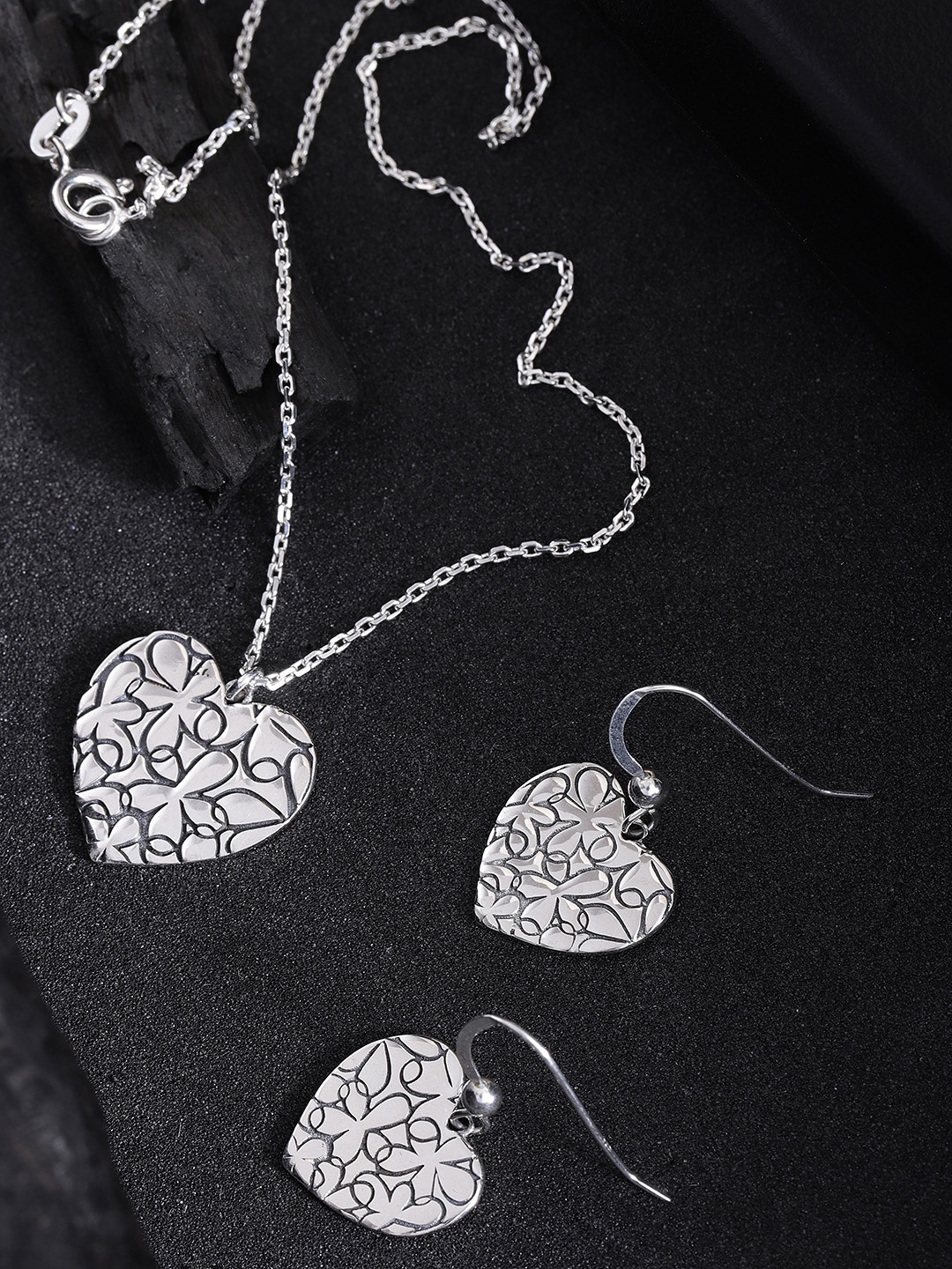 

Carlton London 925 Sterling Silver Heart-Shaped Jewellery Set with Silver-Plating