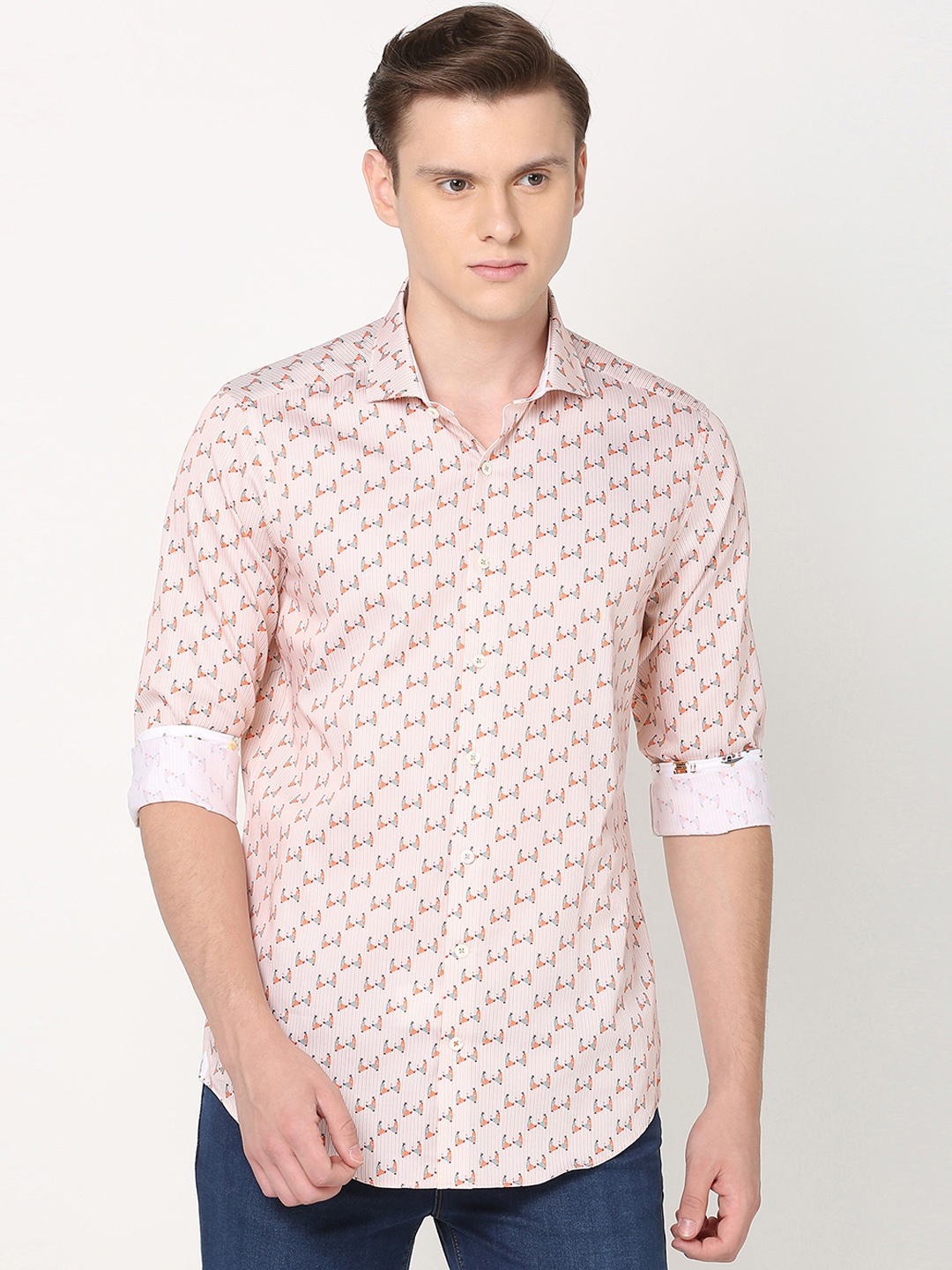 

SIMON CARTER LONDON Men Peach-Coloured Slim Fit Printed Casual Shirt