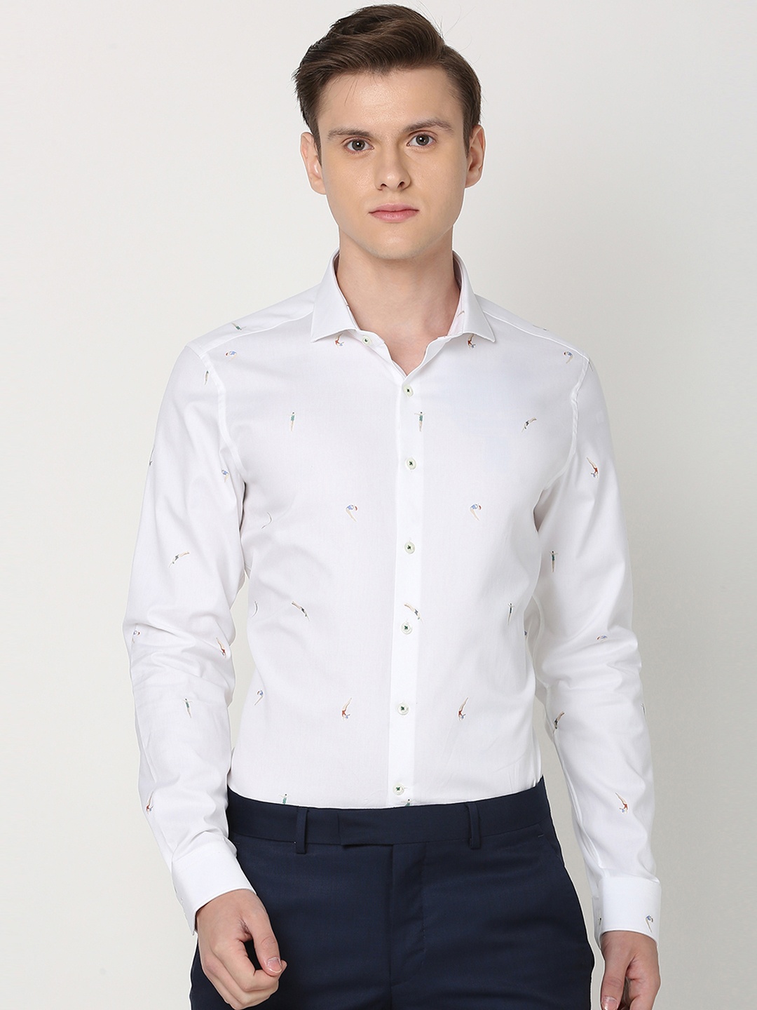 

SIMON CARTER LONDON Men White Regular Fit Printed Semiformal Shirt