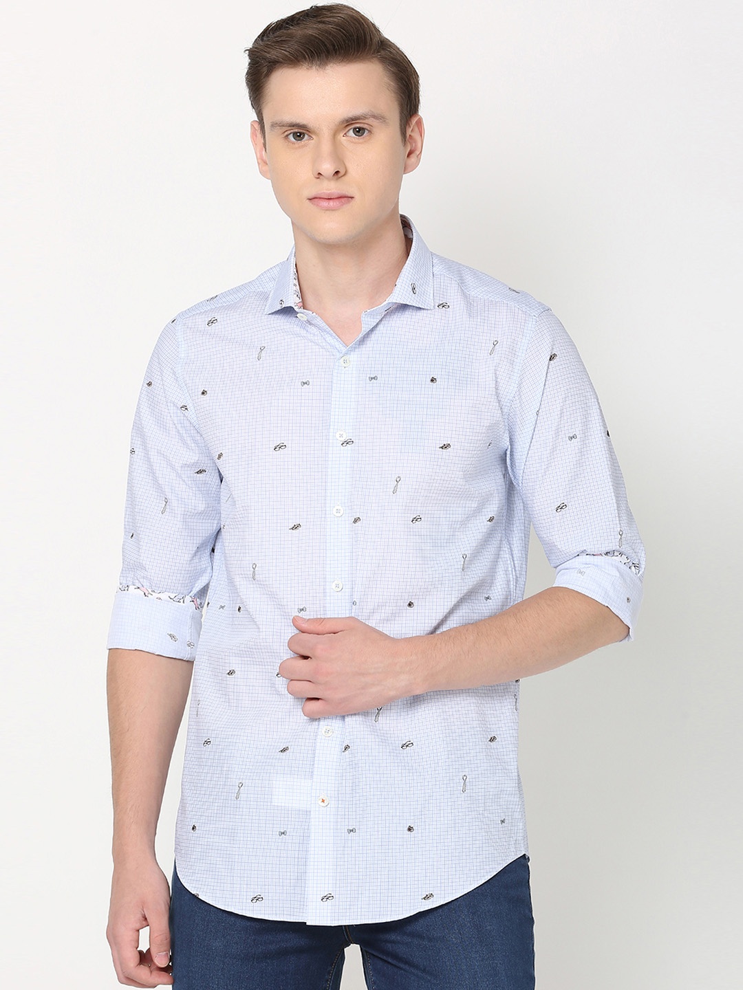 

SIMON CARTER LONDON Men Blue Slim Fit Checked Casual Shirt