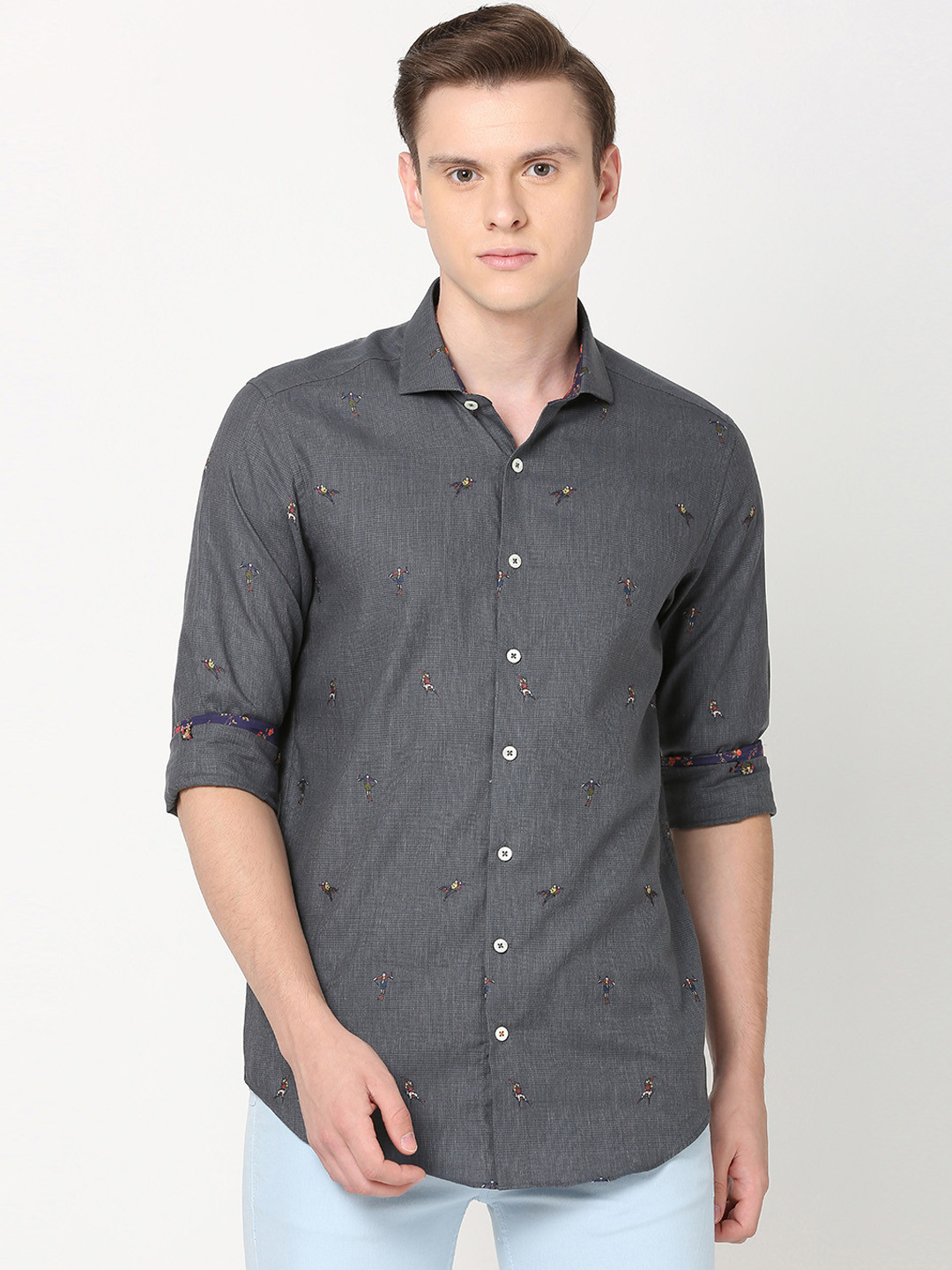 

SIMON CARTER LONDON Men Grey Slim Fit Self Design Casual Shirt