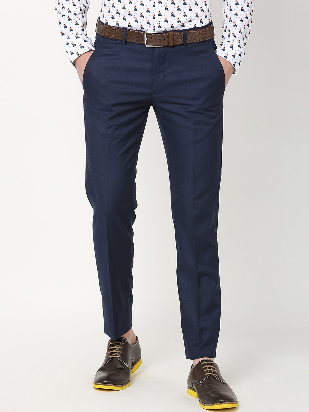 

SIMON CARTER LONDON Men Blue Slim Fit Solid Regular Trousers