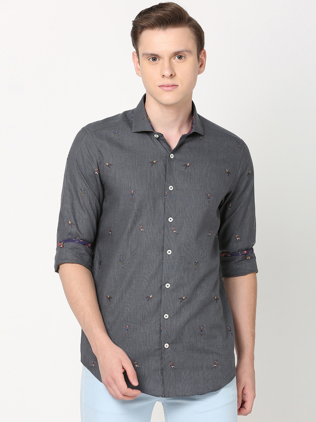 

SIMON CARTER LONDON Men Grey Slim Fit Checked Casual Shirt