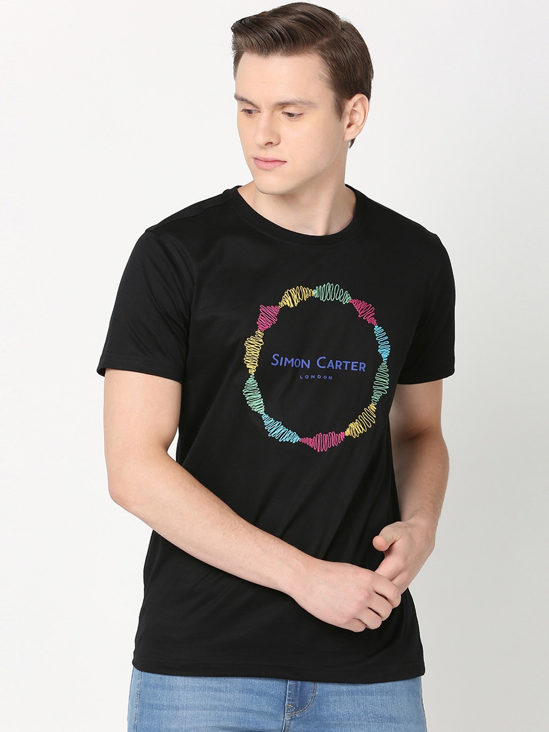 

SIMON CARTER LONDON Men Black Printed Round Neck T-shirt