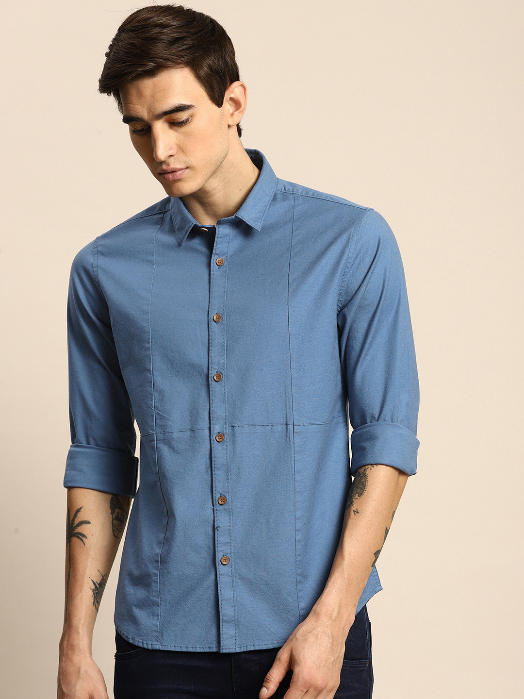 

ether Men Blue Regular Fit Solid Casual Shirt