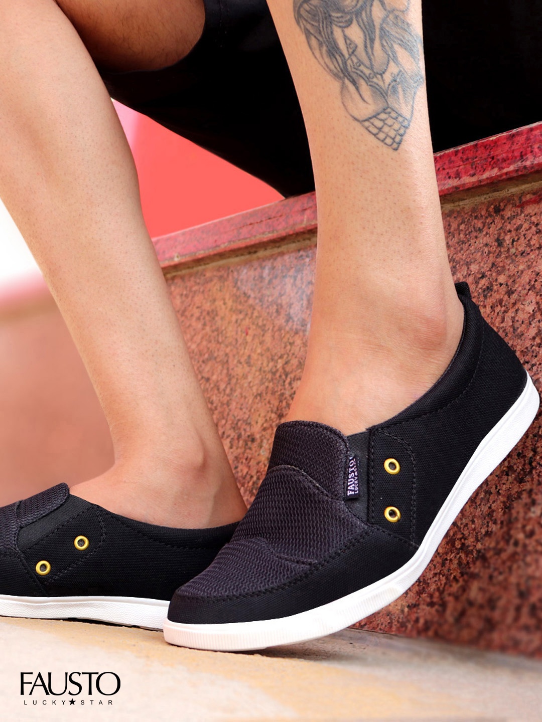

FAUSTO Men Black Slip-On Sneakers