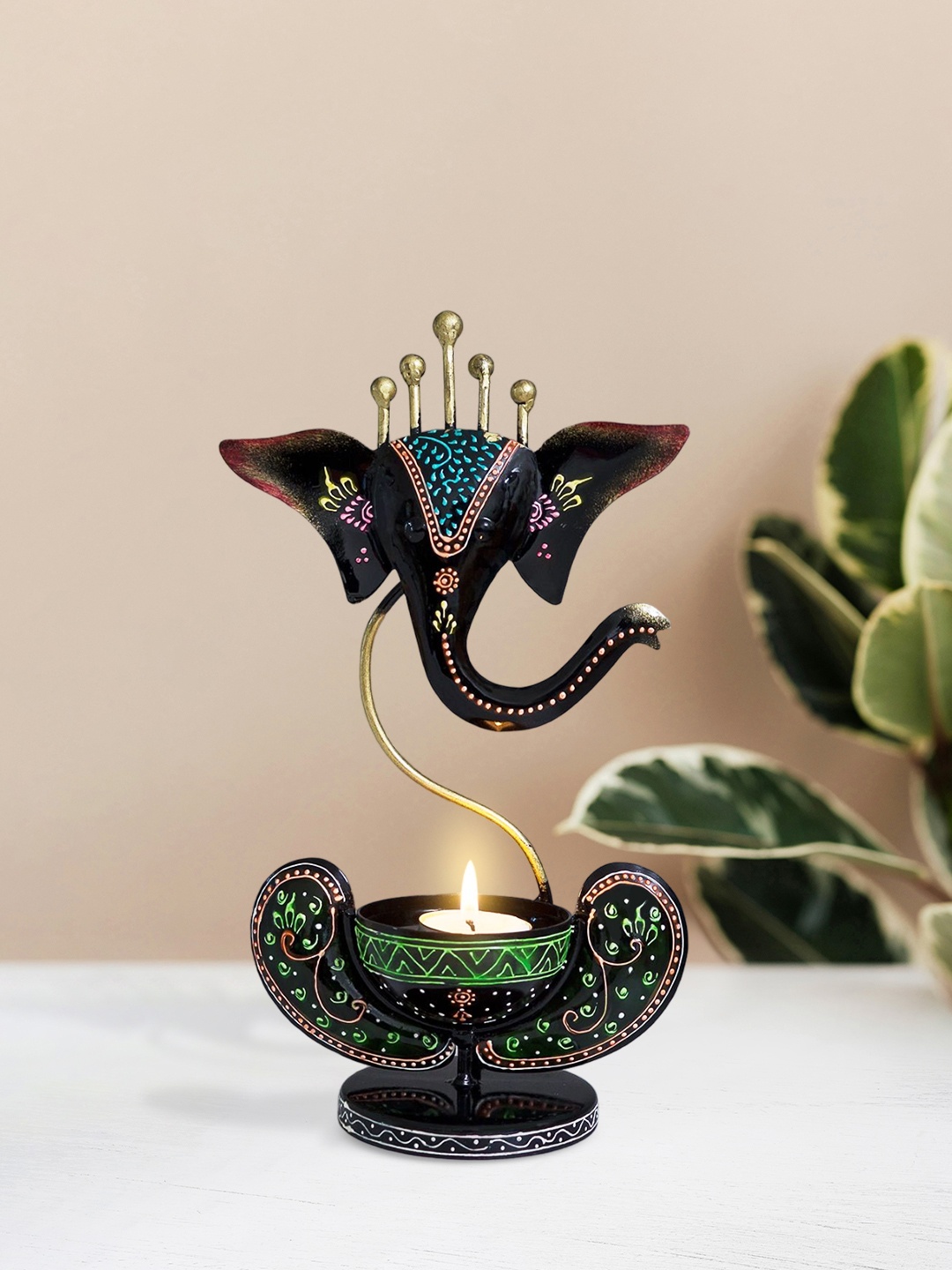 

Golden Peacock Multicoloured Handcrafted Ganesha Showpiece, Multi