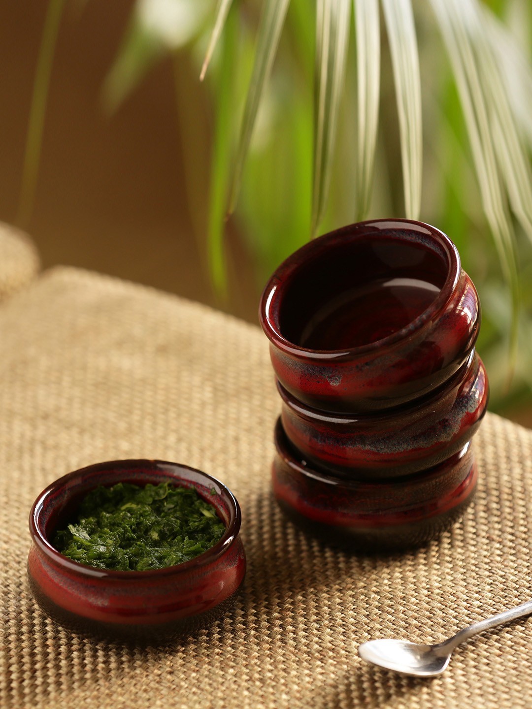 

ExclusiveLane Set Of 4 Blushing Lava Hand Glazed Studio Pottery Ceramic Bowls, Black