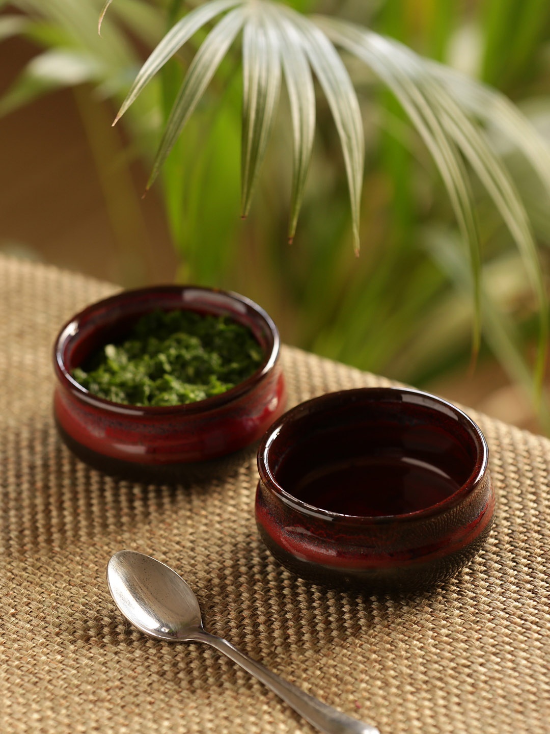 

ExclusiveLane Set Of 2 Blushing Lava Glazed Studio Pottery Ceramic Dip Bowls, Maroon